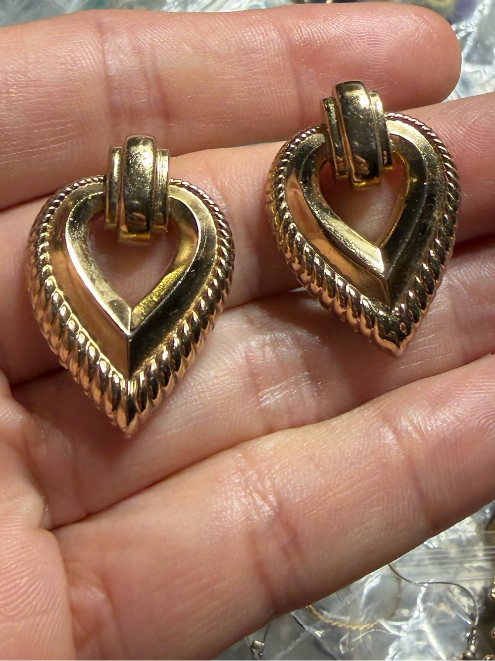 Vintage Coro Gold Tone Heart Drop Earrings